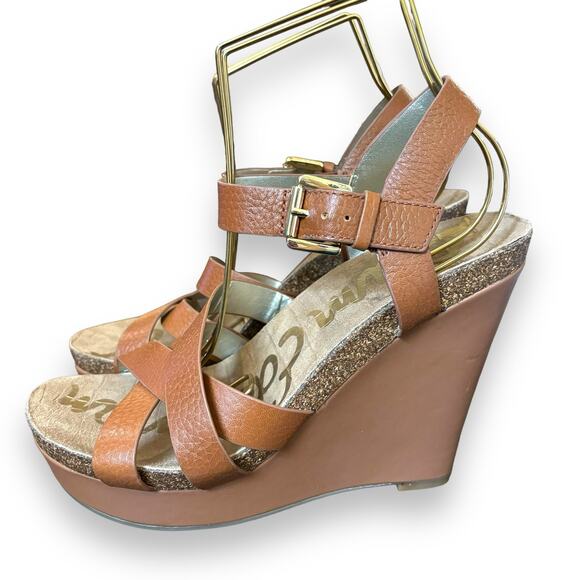 Sam Edelman Nelson Platform Leather Wedges Size 10 Tan Brown Camel - Picture 4 of 7